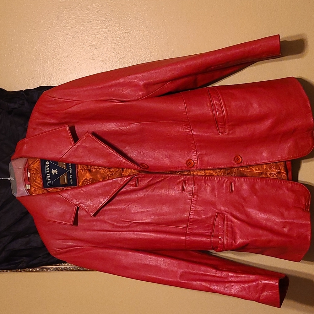 Red Genuine Italian Leather Blazer-Size 12 Like New Butter Soft - Italiano
